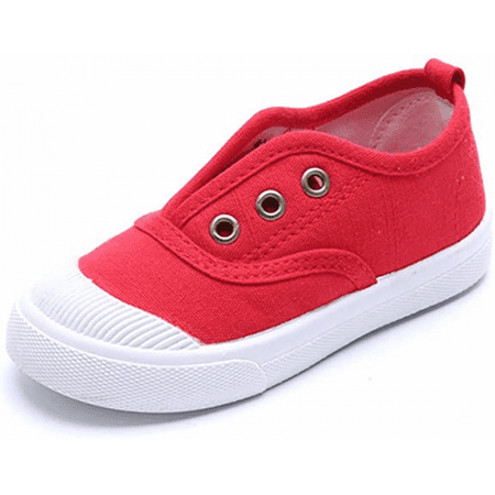 

Wish Boy s and Girl s Canvas Light Weight Slip-On Sneakers Running Shoe ---- Red （Size 29） S1565