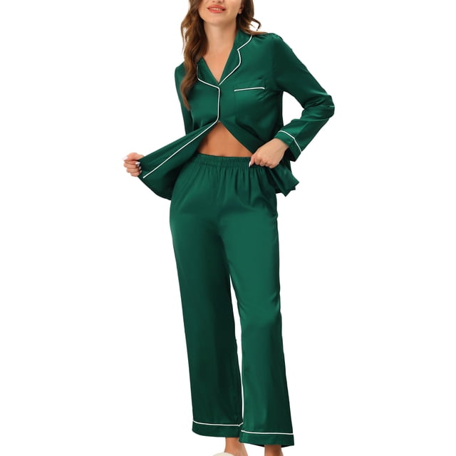 INSPIRE CHIC Ensembles de Pyjama en Satin pour Femmes Manches Longues Hauts et Pantalons 2 Pcs Tenue d'Intérieur TG Vert