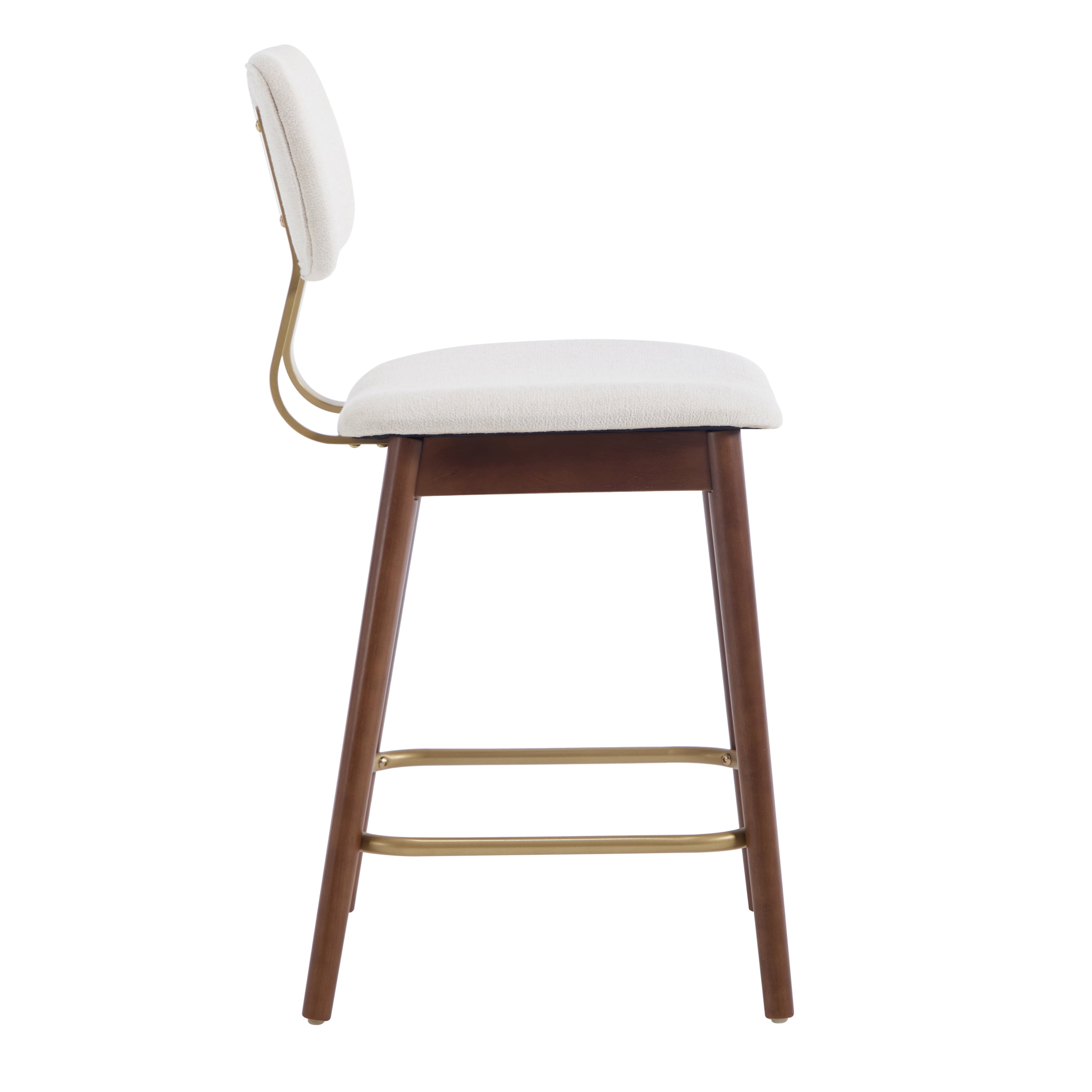 Garitin Bar Stool Set of 2 and Counter Height Chairs, Wooden Fabric Upholstered Seating with Curved Backrest for Kitchen Bar, Beige