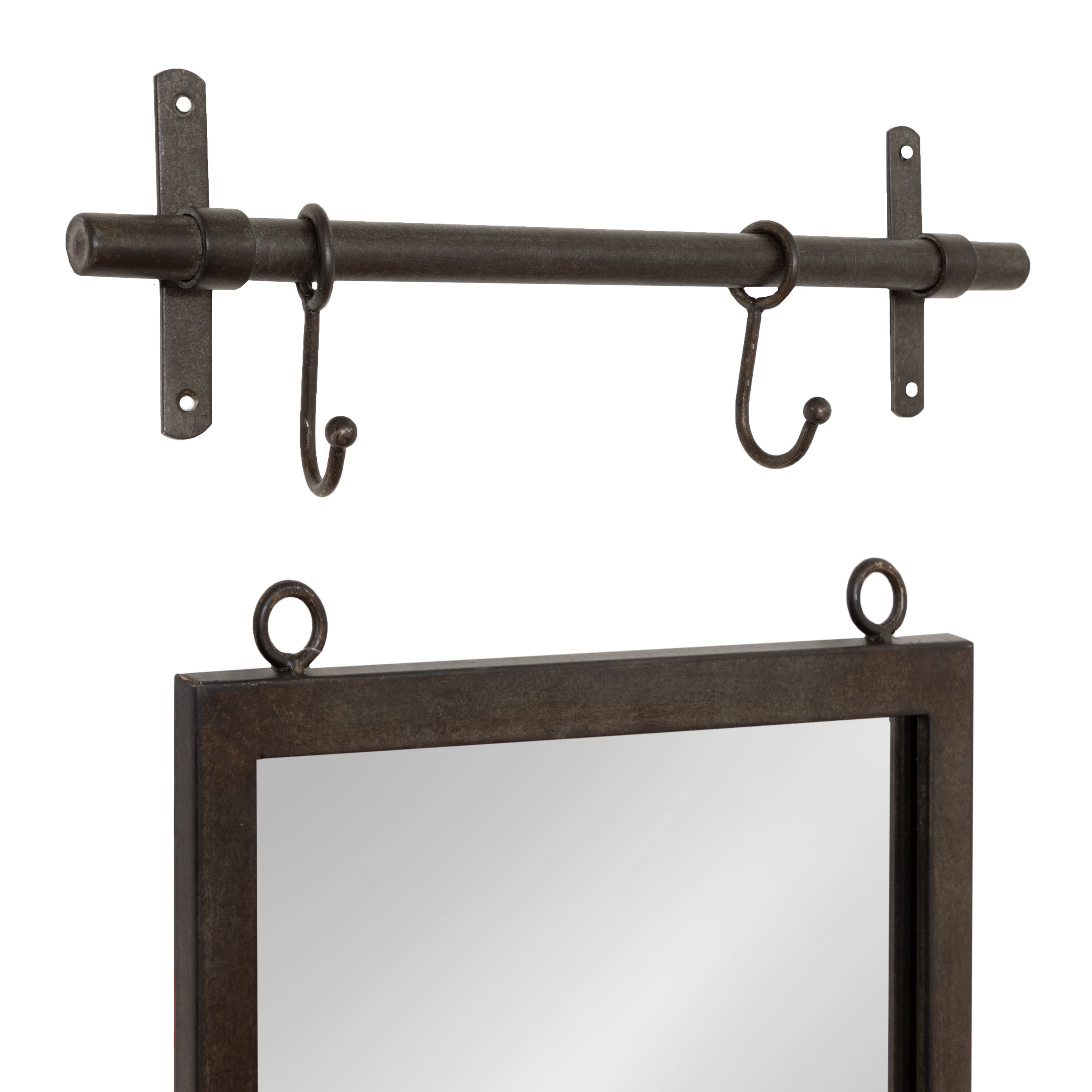 Kate and Laurel Gammons Modern Pub Mirror, 18 x 39, Natural Iron, Decorative Metal Industrial Mirror With Rectangular Shape and Wide Pocket Shelf for Storage and Display