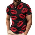 thumbnail image 2 of Men's Valentine's Day T-Shirt Heart Printed Casual Short Sleeved Lapel Button Shirt,Valentine's Day Gift for Him Multicolor, 2 of 5