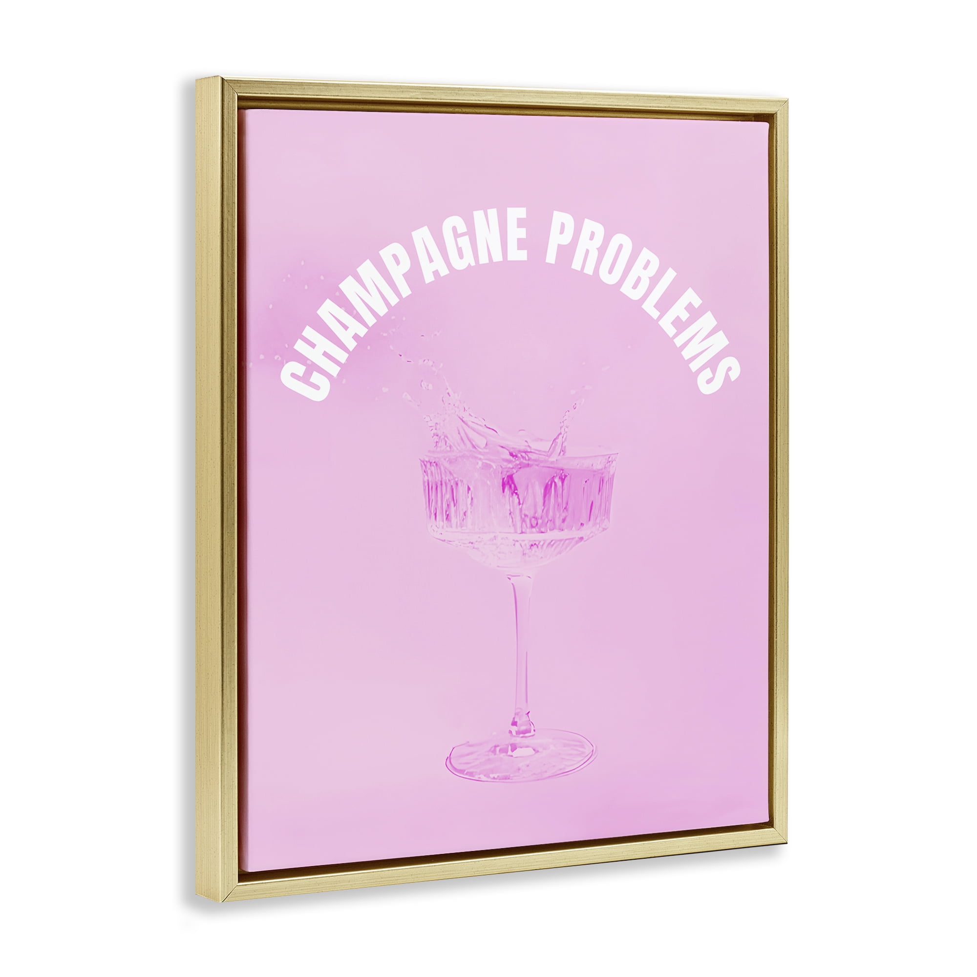 Stupell Industries Champagne Problems Pink Food & Beverage Painting Gold Floater Framed Canvas Art Print Wall Art, 25 x 31