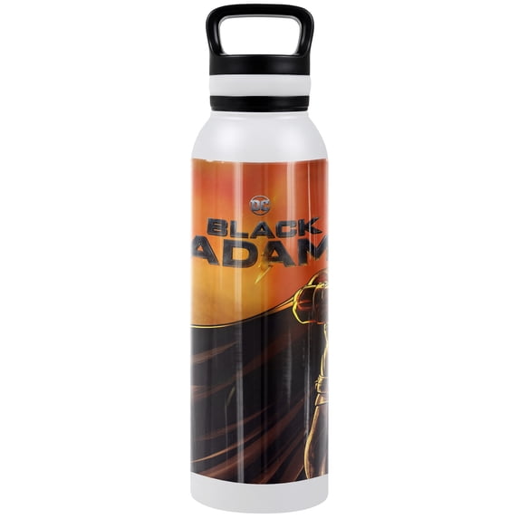 Black Adam Official Character Logo White 24 oz Insulated Canteen Water Bottle, Leak Resistant, Vacuum Insulated Stainless Steel with Loop Cap