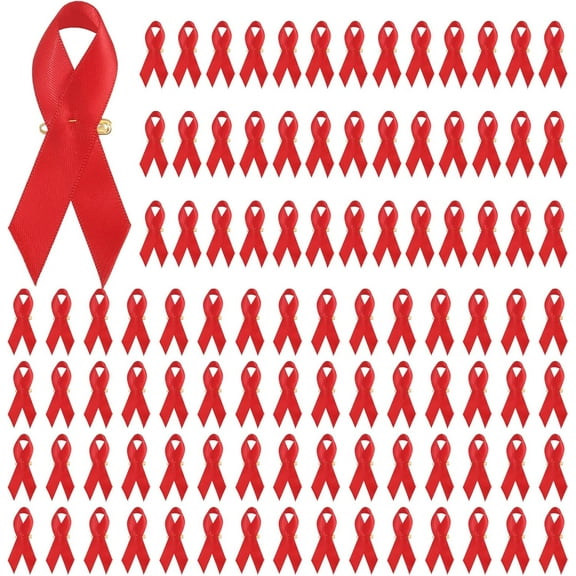 100Pcs Red Ribbons Satin Pins Ribbons with Safety Pins DIY for HIV/AIDS Awareness Prevention DUI Awareness Brooch DIY for Men and Women Charity Event Supplies