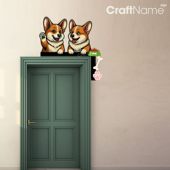 Craftnamesign Corgi Dog Door Topper Metal Wall Art, Kids Bedroom Door Decoration, Pet Lover Gifts