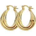thumbnail image 1 of Pendientes de aro anchos y gruesos de acero inoxidable de tres aros planos de oro amarillo de 14 quilates para mujeres y niñas, orejas sensibles, delicadas, hipoalergénicas, 1 of 5