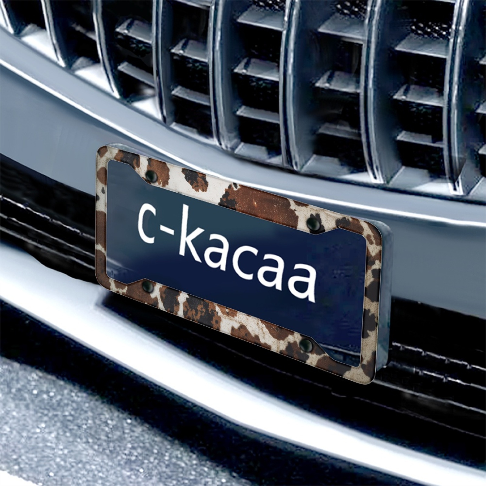 Renewold Brown Black Cow Print Aluminum Car Licenses Plate Frame Tag for Women Men Novelty Metal Automotive License Plate Frames, 2 Pack