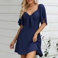 thumbnail image 2 of WENWU Womens Dresses 2024 Spring Summer Deep V Neck Elegant Bow Tie Mini Dress S XL Casual Knee Length Dresses for Women Maxi for Women, 2 of 7