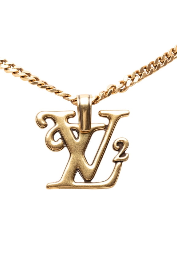 Pre-Owned Louis Vuitton x NIGO Collier Squared LV Chain Pendant Necklace, Gold... (Good)