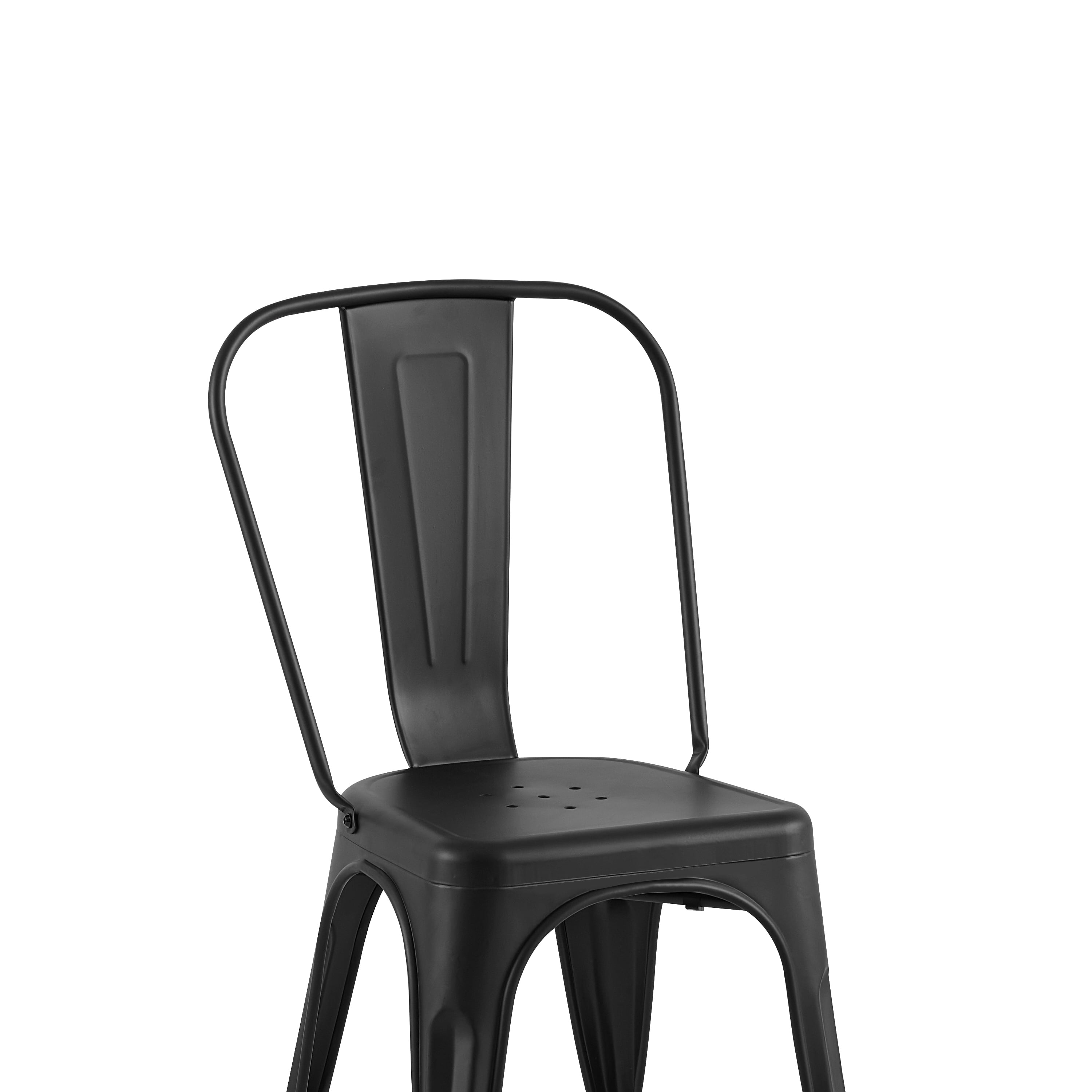 Matte Black Industrial Metal Dining Chairs 18 Inch Seat Height Stackable, Set of 2