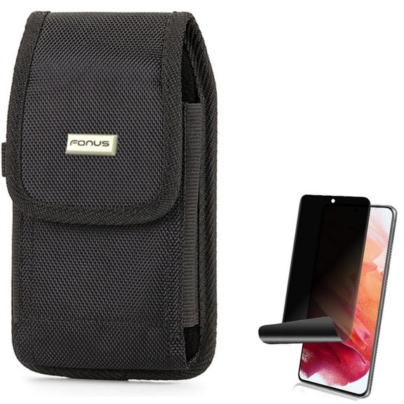 Privacy Screen Protector w Case Belt Clip for Samsung Galaxy S21 Plus - TPU Film (Fingerprint Works) Anti-Peep, Rugged Holster Canvas