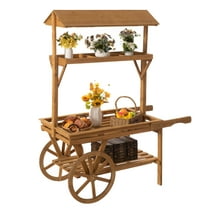 Vintiquewise QI004640 Wooden 3 Tier Rolling Table Cart With 2 Wheels for Home Decor, Display Rack, Lemonade stand, Food Stand, or Tea Stall