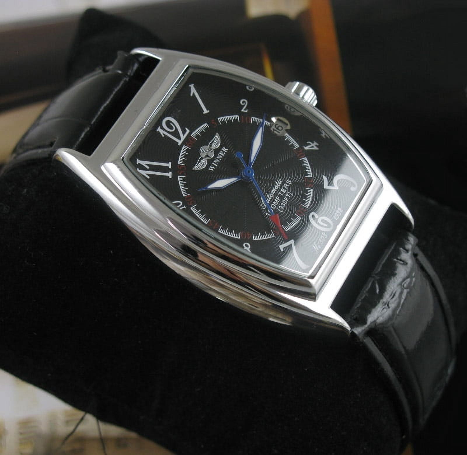 Mens Selfwinding Automatic Mechanical Watch Sports Black Leather Date Male Wristwatch