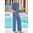 thumbnail image 3 of PRETTYGARDEN Women's Summer 2 Piece Matching Lounge Sets Short Sleeve Shirts Tops Wide Leg Pants Travel Airport Outfits, 3 of 7