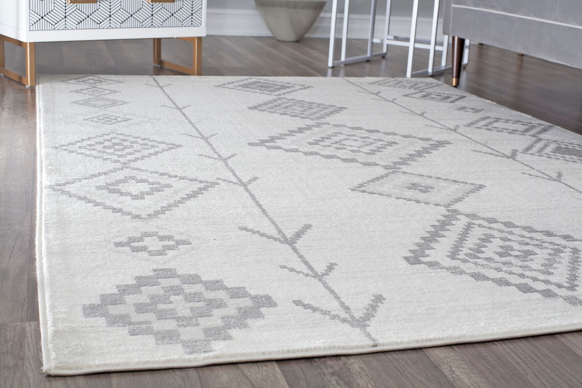 Soleil BR15L Native White Tribal Moroccan Light Gray Area Rug, 8'9"x12'