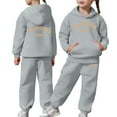 thumbnail image 3 of Gelikeya Girls 2 Piece Outfits Sweatsuit City Letter Print Pullover Hoodie Sweatshirt Lounge Sets Jogger Sweatpants 2-13 Years (Grey, 2-3 Years), 3 of 8