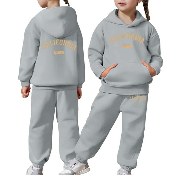 XEGLSBU School Outfits for Girls 14-16 Child Toddler Boys Girls Long Sleeve Solid Warm Hoodie Pullover Tops Pants Kids Outfits Sweat Suit Grey Size 4-5 Years