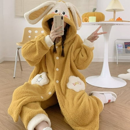 

DanceeMangoo FUNISHI Winter Pajamas Womens pajamas Nightdress Flannel Hooded Loose Version Inspissate Plush XXL пижама женская Pajama Set