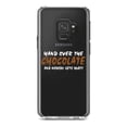 thumbnail image 1 of DistinctInk Clear Shockproof Hybrid Case for Samsung Galaxy S9 (5.8" Screen) - TPU Bumper Acrylic Back Tempered Glass Screen Protector - Hand Over The Chocolate Nobody Gets Hurt, 1 of 5