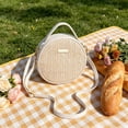 thumbnail image 7 of Forest Style Textured Woven Round Handbag, Boho Crossbody Bag for Women Retro Chic Top, Circle Straw Purse for Travel Shopping, 7 of 7