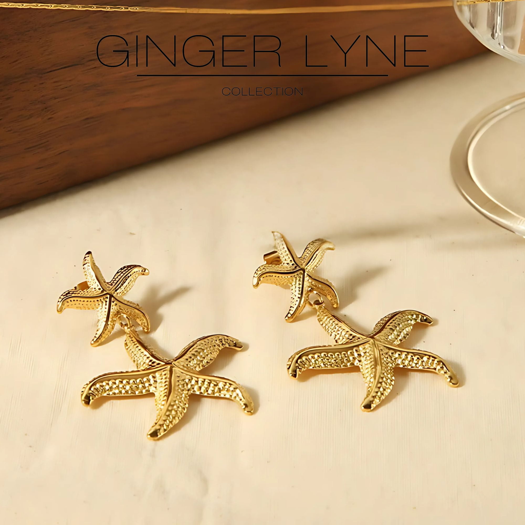 Starfish Earrings for Women Gold Plated Stainless Steel Dangle Jewelry Butterfly Backs Ginger Lyne Collection