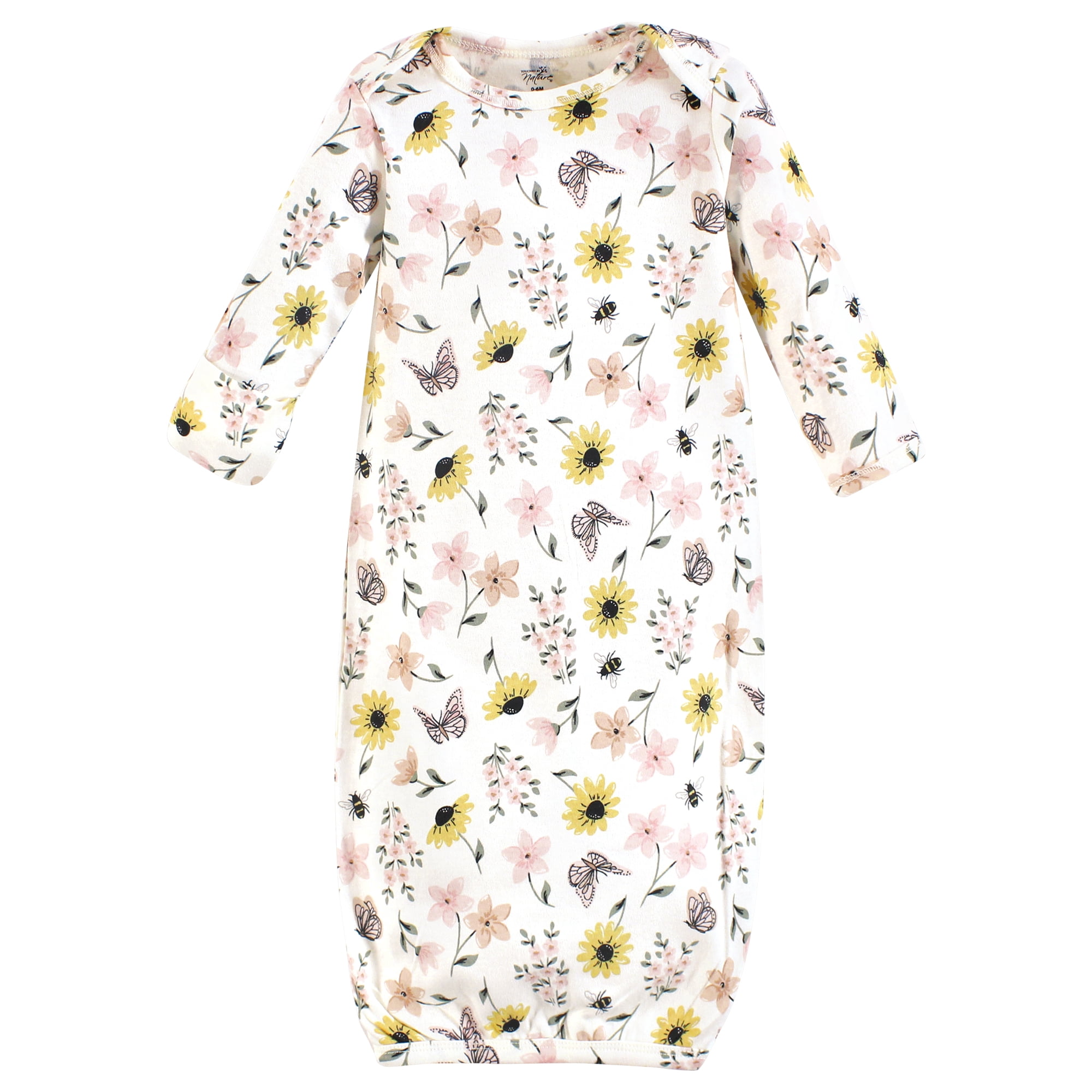 Touched by Nature Baby Girls Organic Cotton Gowns, Soft Wildflower, 0-6 Months