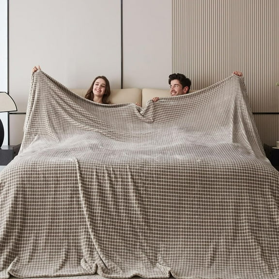 Oversized King Fleece Blanket 120x120 Inches, Seamless Soft Cozy 3D Jacquard Flannel Blanket 10'x10' Extra Large for Bed, Sofa, Travel & Camping, California King Throw, Taupe - Oval Pattern