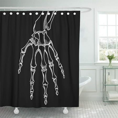 - PKNMT Anatomical Skeleton Hand Sketch with Bones Black Anatomy Body Care Drawing Finger Waterproof Bathroom Shower Curtains Set 66x72 inch