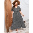thumbnail image 5 of Large Size Women's Summer Floral Dress Wrap V Neck Short Sleeve Ruffle A-Line Flowy Maxi Wedding Guest Dresses, 5 of 7