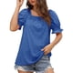 thumbnail image 2 of Blusa de oficina y exterior de manga corta, suave, holgada, de color puro y agradable para la piel - Azul XXL Camiseta de manga abullonada para mujer, 2 of 6