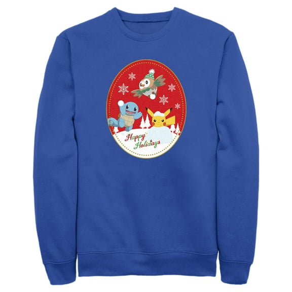 Men's Pokemon Christmas Happy Holidays Patch Sweatshirt Royal Blue 2X Large