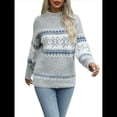 thumbnail image 1 of Suéteres Casuales de Punto con Estampado de Leopardo para Mujer, Suéteres de Larga con Cuello Redondo Gris L, 1 of 10