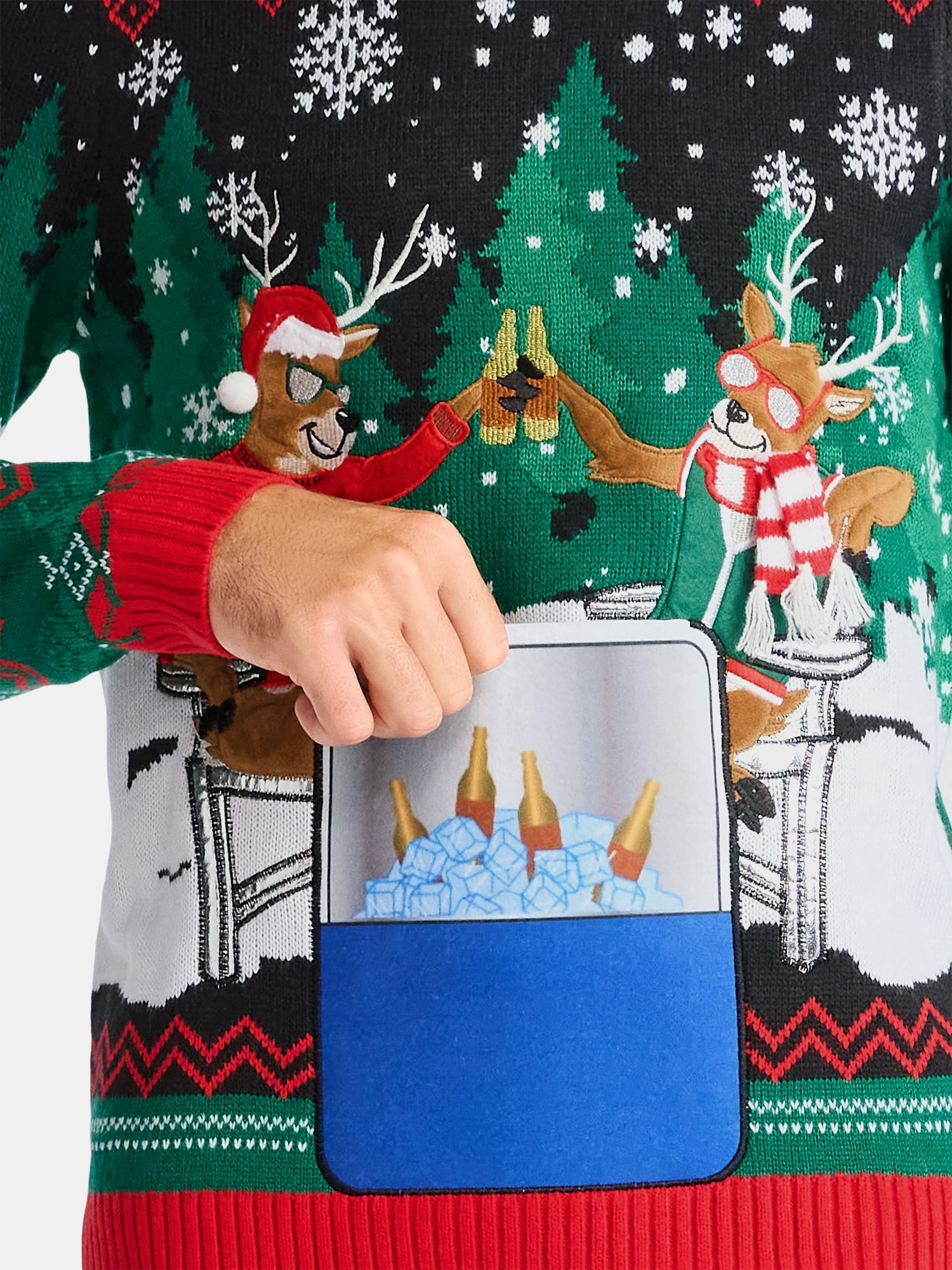 Men's Christmas Sweater Ugly Christmas Sweater with Drink Pocket from Holiday Time, Sizes XS-3XL
