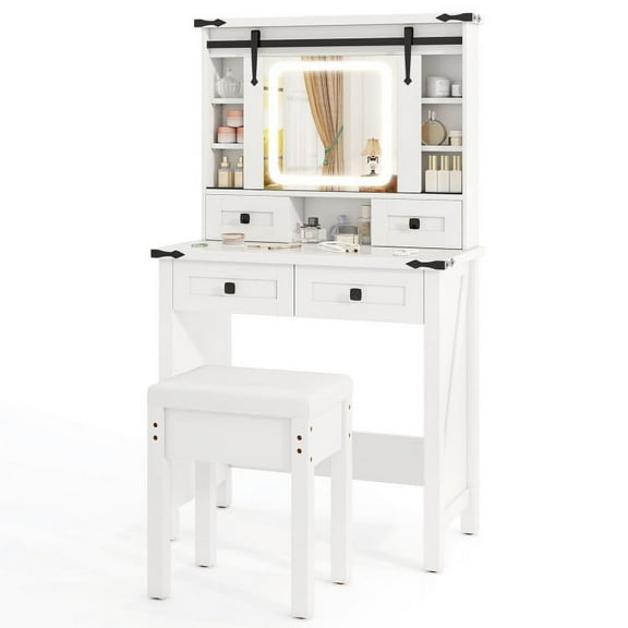 Makeup Vanity Desk with Mirror and Adjustable Storage Shelves