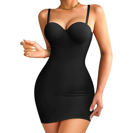 

Molutan Women Full Slip Shapewear Bodysuit for Under Dresses Lingerie Tummy Control Body Shaper Slimming Girdle Built In Bra(Black XL)