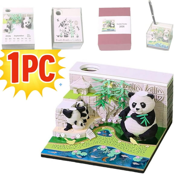 2026 3D Art Calendar – Featuring Panda Paper Sculpture,Tear-Off Pages,and Memo Pads for Creative Home Office Organization and Unique Desk Accessories