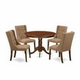 thumbnail image 2 of East West Furniture HLFO5-MAH-47 5-Piece Kitchen Dining Room Set Includes 1 Pedestal Table and 4 Light Sable Linen Fabric Parson Chairs with Button Tufted Back - Mahogany Finish, 2 of 10