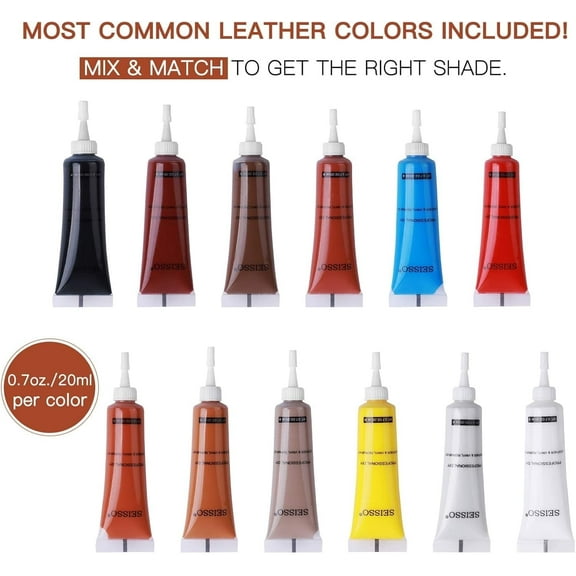 SEISSO Leather Repair Kit, 12-Color, for Couches, Car Seats, Vinyl Furniture, Repairs Scratches and Fading