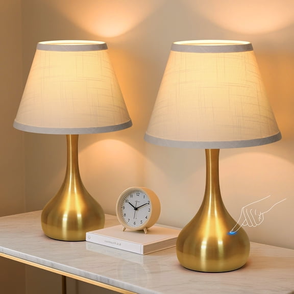 17"Modern Gold Touch Control Table Lamps Set of 2, 3-Way Dimmable Bedside Lamp for Nightstand, Living Room, Dorm, Home Office Decor, Bulb Included