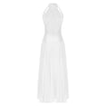 thumbnail image 5 of TiaoBug Women Rhinestones Halter Split Lyrical Dance Dress Contemporary Dancewear White L, 5 of 7
