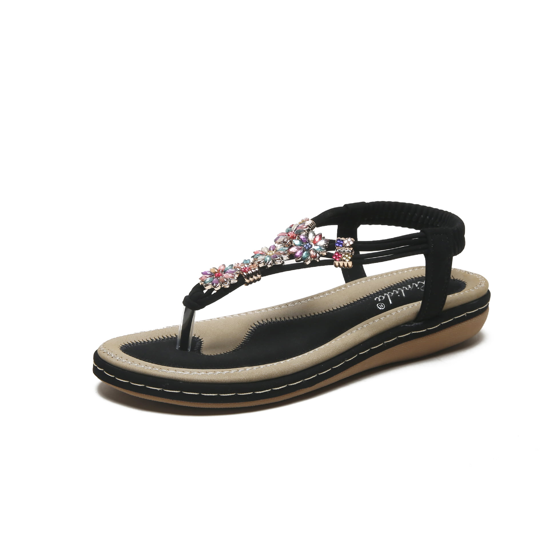 Dressin 2019 Fashion New Womens Shoes Bohemian Casual Rhinestone Sandals Womens Thong Toes Flats Casual Beach Sandals 