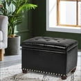 thumbnail image 4 of 24'' Leather Storage Ottoman Rectangular Foot Rest Stool with Nailhead Trim Toy Chests & Storage Room Organizer for Bedroom Living Room(Black), 4 of 13