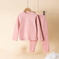 thumbnail image 3 of TIREOW Girls and Boys Thermal Underwear 2 Piece Set Solid Color Crewneck Long Sleeve Top and Matching Pants Loungewear Sleepwear Set, 3 of 4