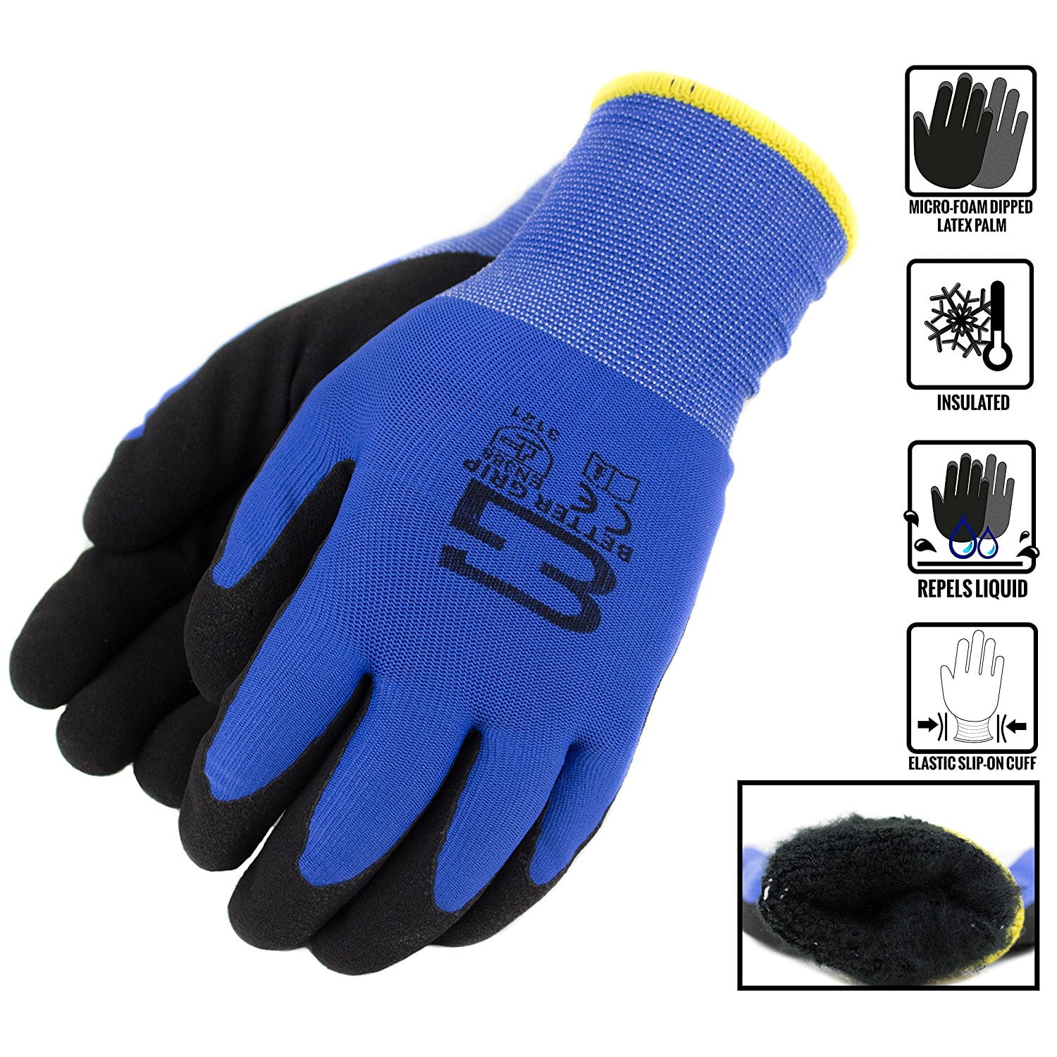 Better Grip Winter Insulated Double Lining Rubber Coated Work Gloves, 3