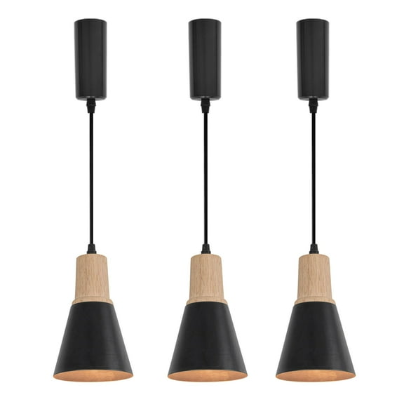 KAYYELAMP 3-Pack H-Type Track Lamp Black Mini Metal Shade Wooden Base Adjusted Cord Track Mount Pendant Light for Kitchen Dining Table Loft(No Bulb, Track)