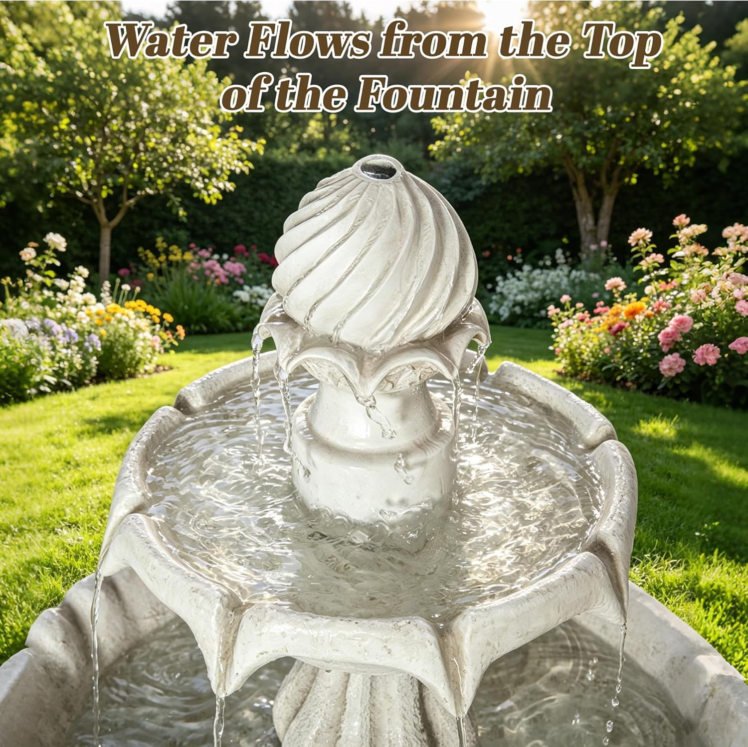 37.4" H Outdoor Water Fountain, 2-Tiers Classic Pedestal Cascading Water Feature, Indoor/Outside Garden Fountain for Garden Patio Yard Decor