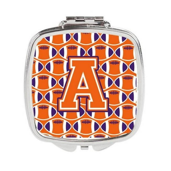Carolines Treasures  Letter A Football Orange - White & Regalia Compact Mirror
