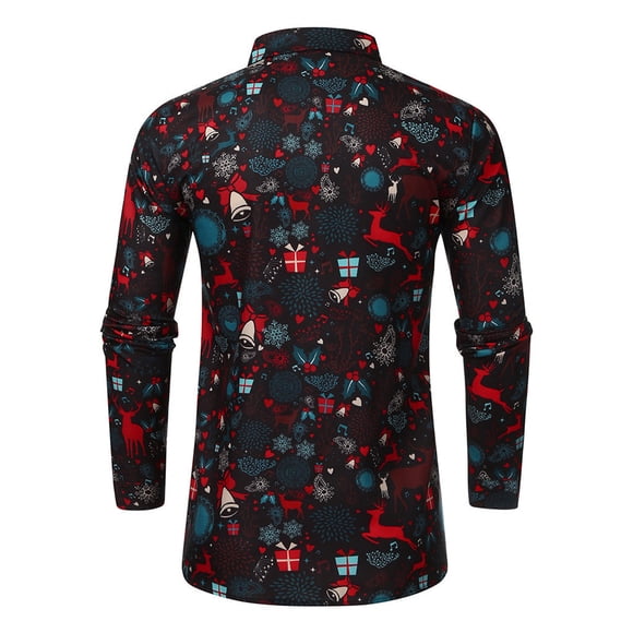 SNKSDGM New Trending My Items Fashion Men's Autumn Winter Casual Christmas Printed Long Sleeve Top Blouse Shirts