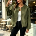 thumbnail image 2 of Women's Wool Blend Zip-Up Casual Jacket Ghalytn Round Neck Cropped Long Sleeve Loose Outerwear with Pockets, 2 of 6