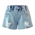 thumbnail image 3 of EnJoCho Kids Girls Jean Shorts Loose Fit Soft Cotton Comfy Ruffl𝖾 Tween Girls Pull on Denim Shorts Skorts Asymmetrical Tennis Outfits Cute Jean Shorts For Teens, 3 of 4